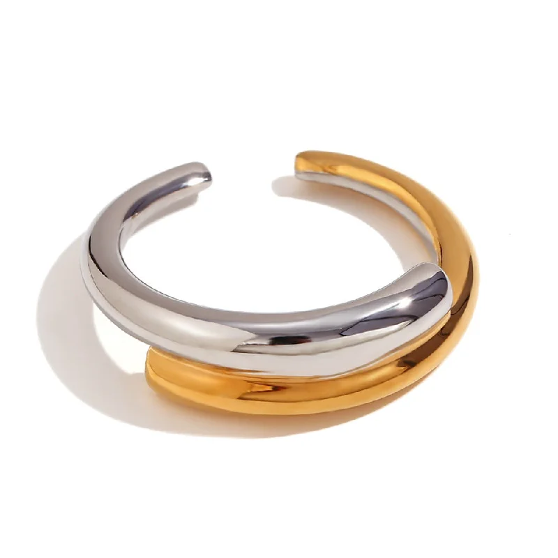 women’s personalized bangles-Minimalist Circle Stainless Steel 18K Gold Plated Bangles