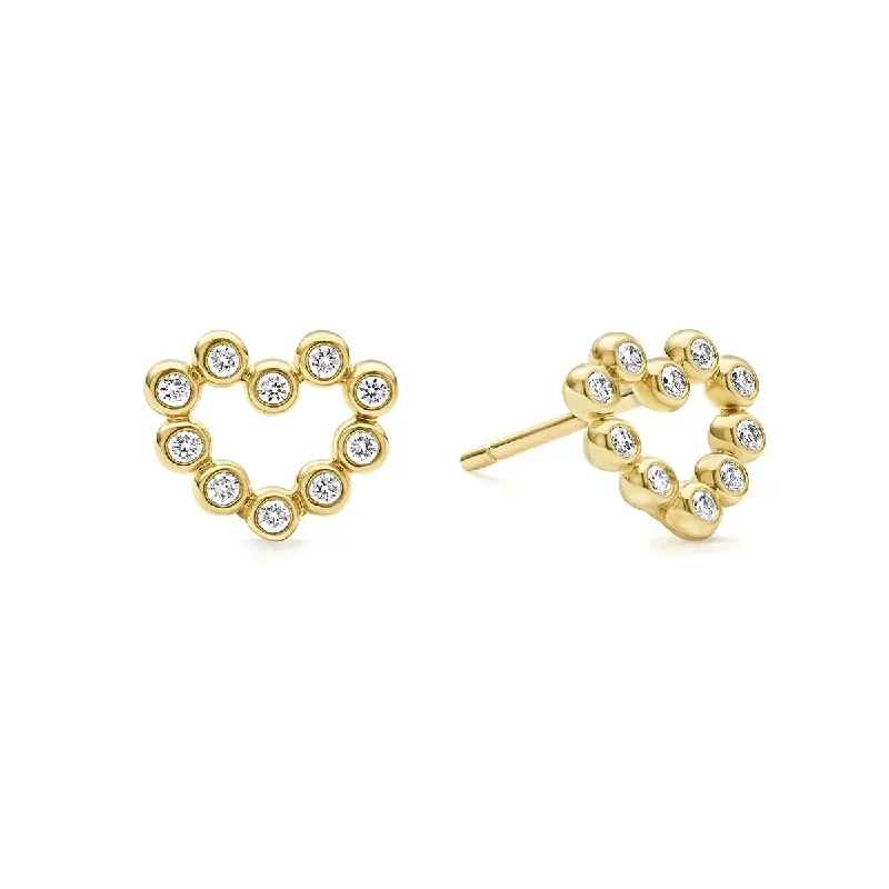 women’s custom earrings-Diamond Heart Stud Earrings