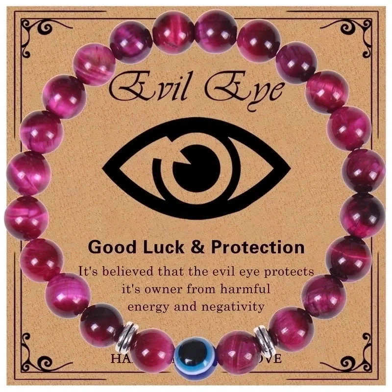 Rose Tiger Eye-Evil Eye Bracelet