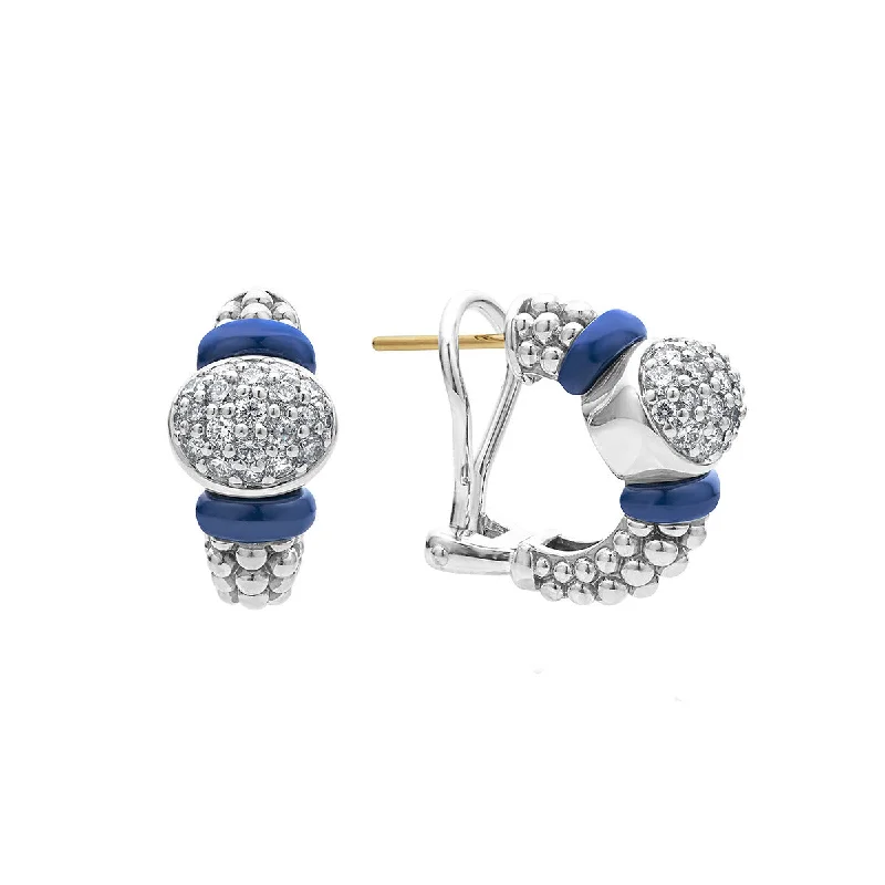 women’s pearl earrings-Ceramic Caviar Diamond Hoop Earrings