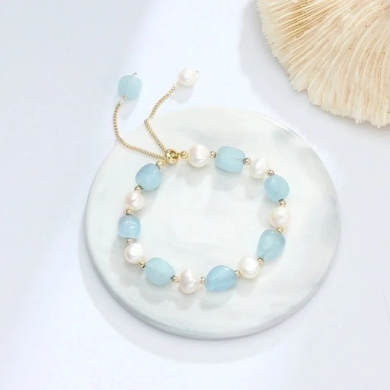 Aquamarine Pearl Slide Fastener Bracelet