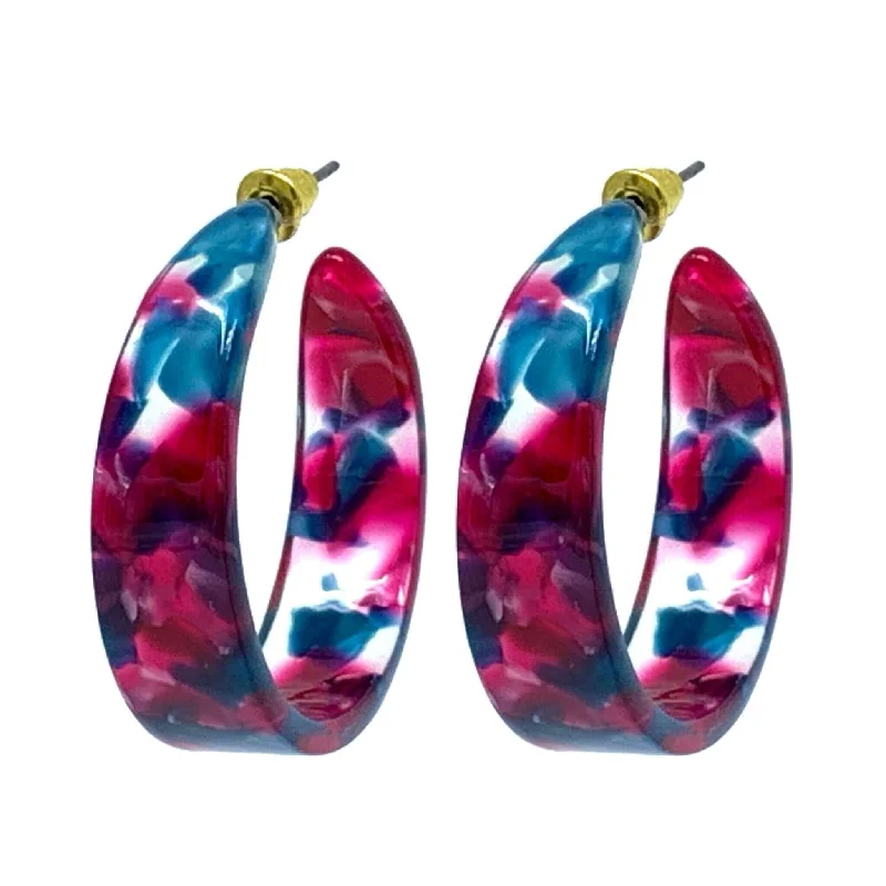 women’s hoop earrings-Hot Pink And Blue Resin Hoop Earrings