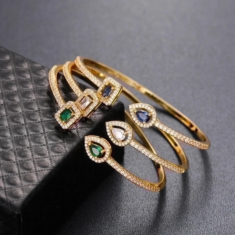 women’s sparkling bangles-Fashion Square Water Droplets Copper Inlay Zircon Bangle 1 Piece