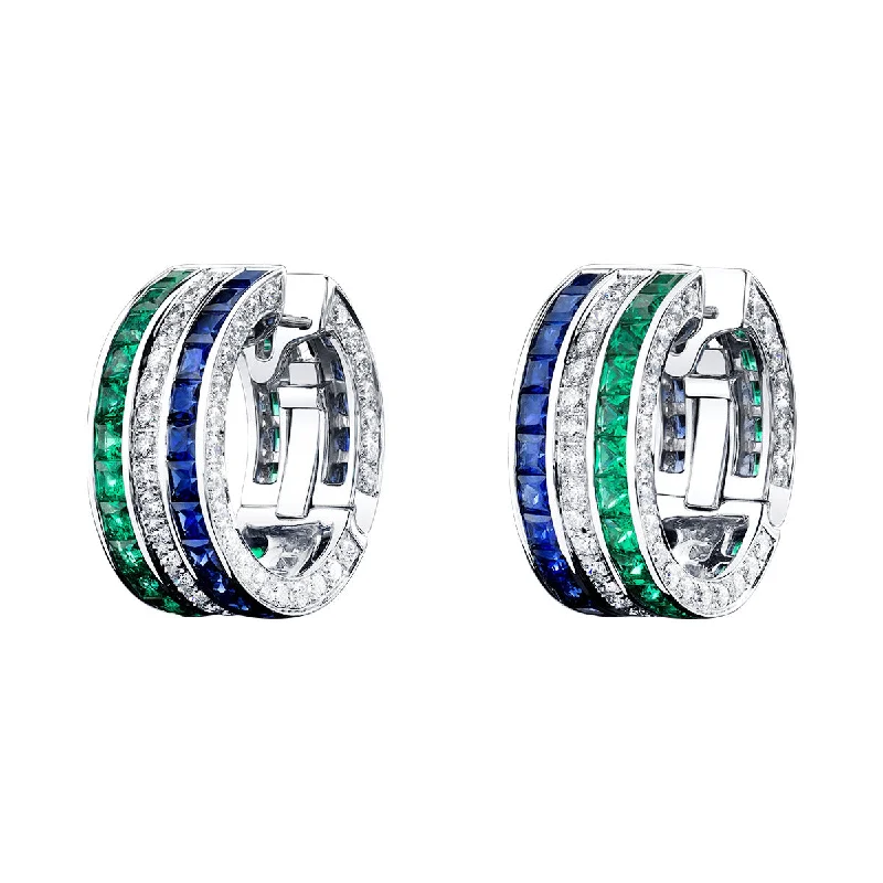 women’s hoop and stud earrings-Emerald and Blue Sapphire Masterpiece Earrings