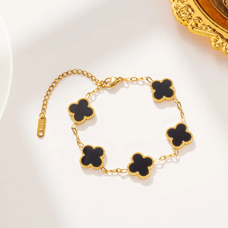 913 Double sided Black Shell Bracelet Gold