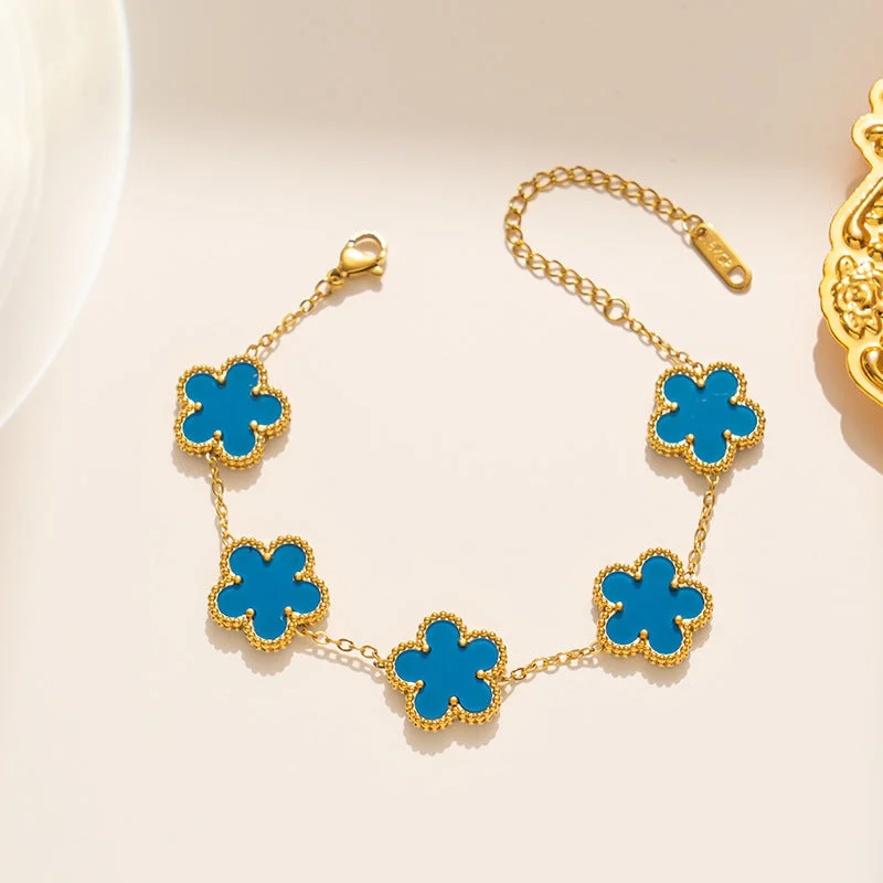 705 Plum Blossom Double sided Bracelet Gold Blue