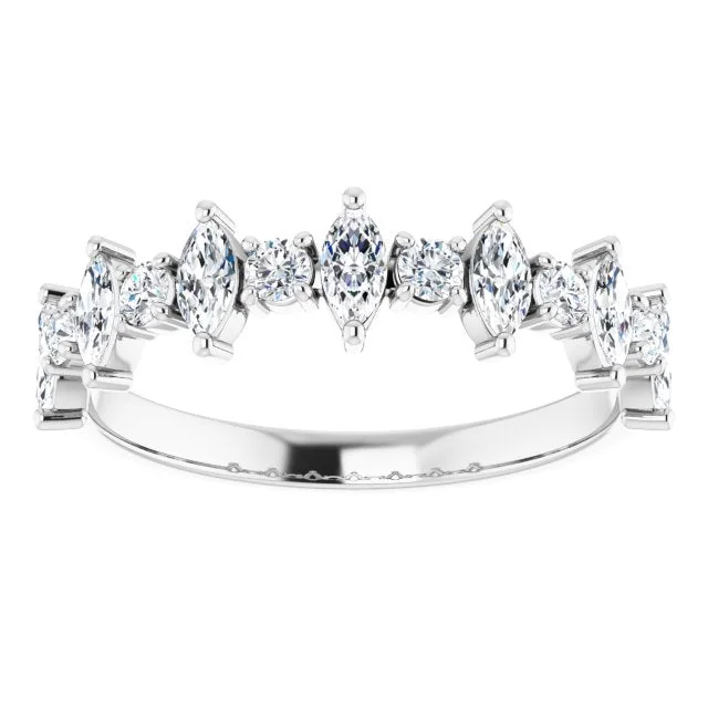 women’s white gold engagement rings-0.88 ct. Prong Set Marquise And Round Diamond Wedding Band