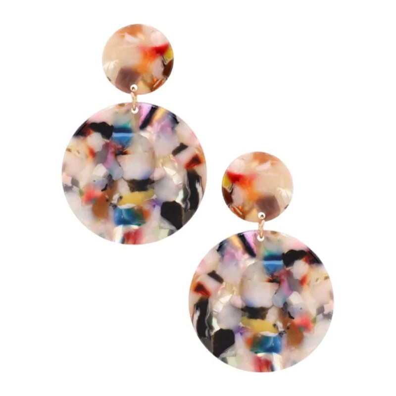 women’s pearl earrings-Multi Color Resin Circle Disc Stud Earrings