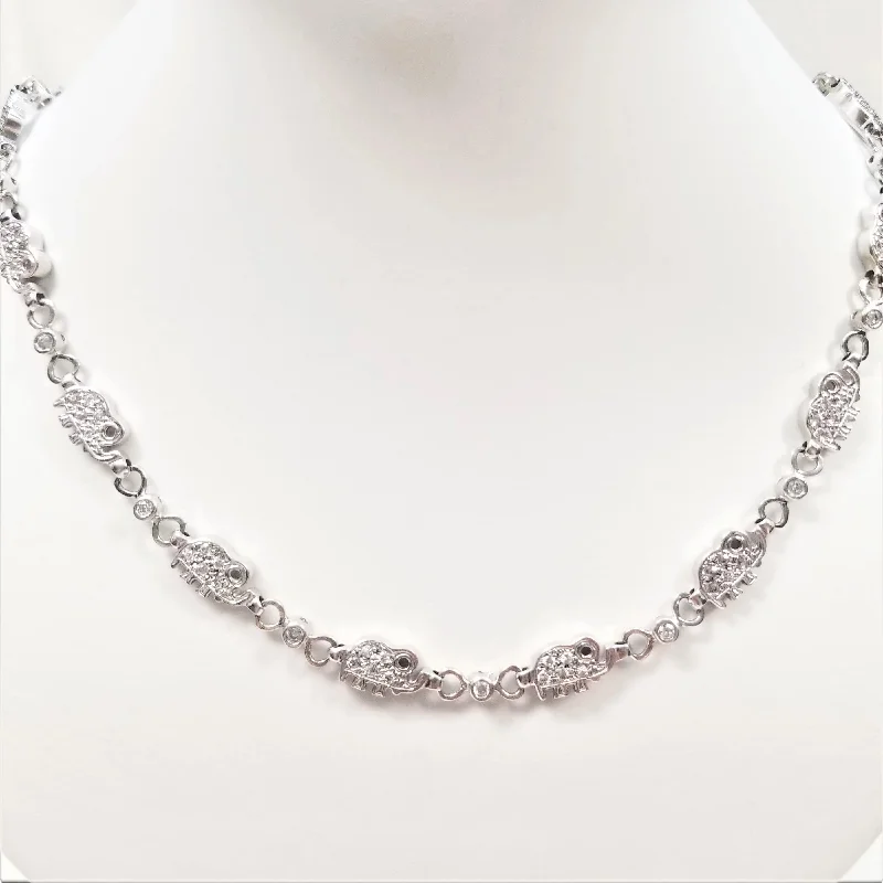 women’s layered necklaces-9 kt White Gold and Cubic Zircon Elephant Necklace