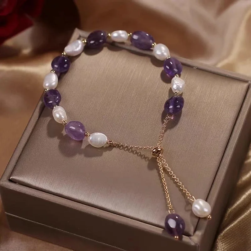 Pearl Amethyst Slide Fastener Bracelet