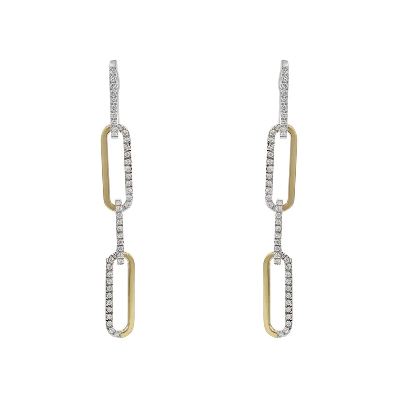 women’s handmade earrings-Diamond Oval Link Drop Earrings in 18K Gold