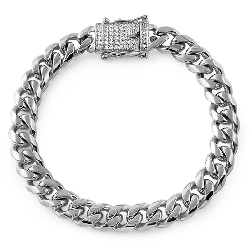 women’s custom bracelets-CZ Diamond Lock 10MM Cuban Bracelet Stainless Steel