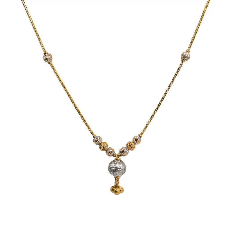 women’s boho necklaces-22K Multi Tone Gold Chain Necklace W/ Drop Ball Pendant & Box Link Chain