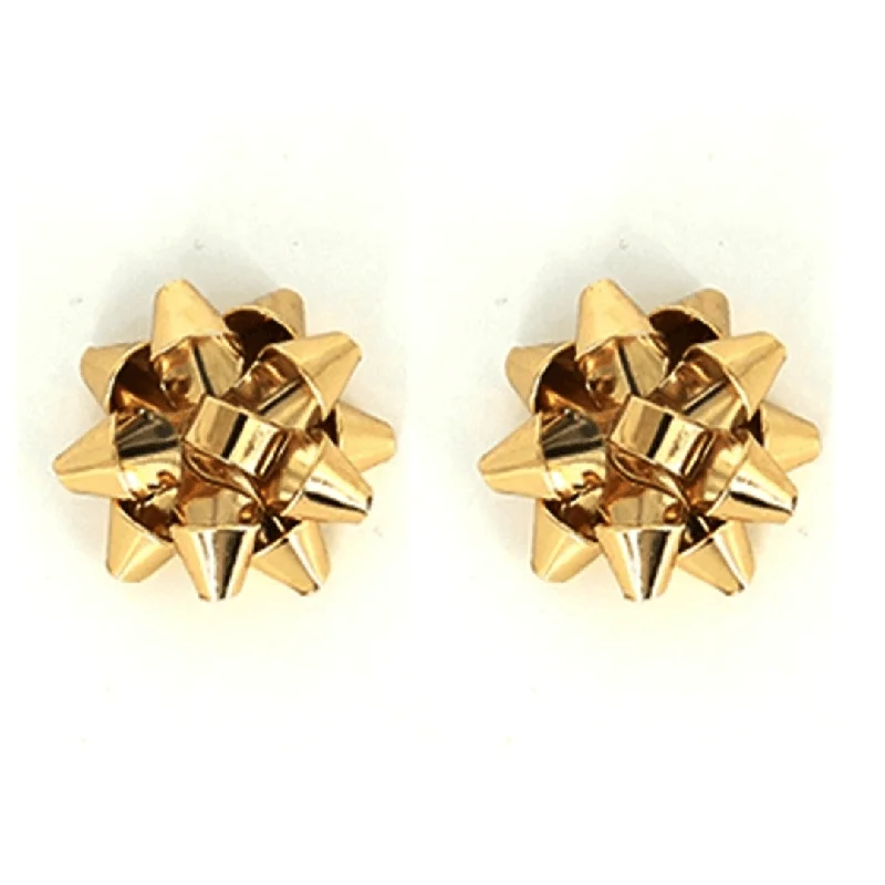 women’s silver hoop earrings-Gold Bow Stud Christmas Earrings