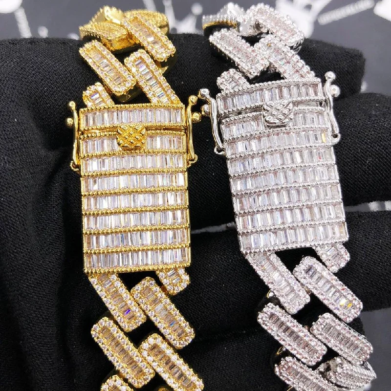 women’s silver cuff bracelets-Channel Baguette Cuban Link Hip Hop Bling Bling Bracelet