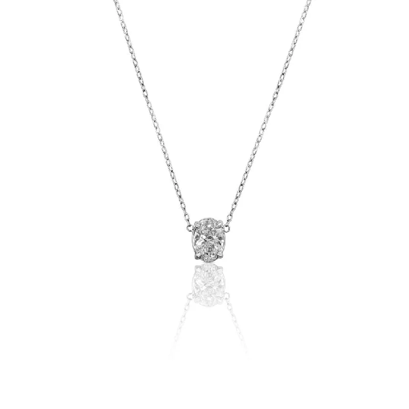 women’s statement gold necklaces-14K White Gold 0.91 CT Oval Diamond Solitaire Necklace