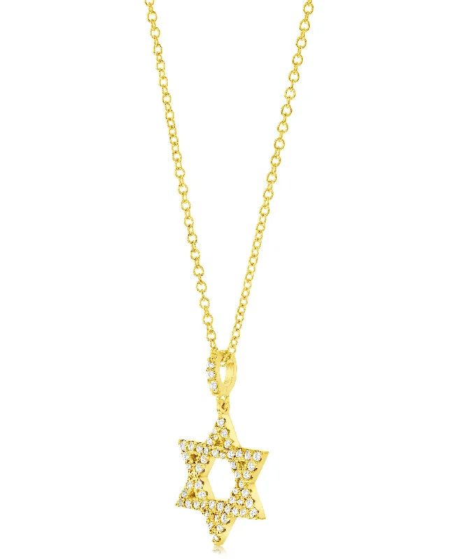 women’s luxury diamond necklaces-14K Yellow Gold Star of David Diamond Pendant Necklace - 1/4ct