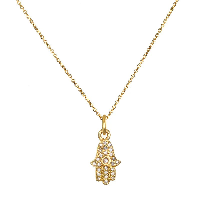 women’s luxury necklaces-Many Blessings 14kt Gold Hamsa Diamond Necklace