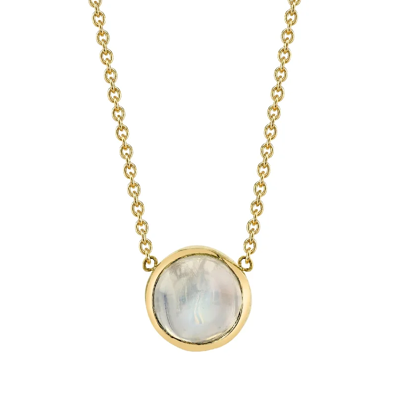 women’s custom necklaces-Round Cab Necklace - Moonstone