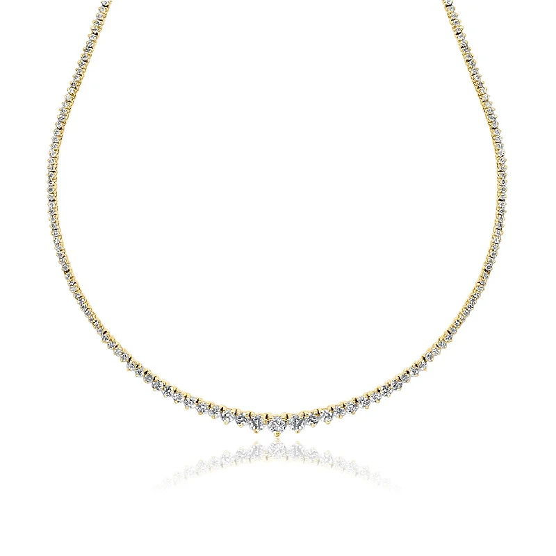 women’s gemstone chain necklaces-5.00 Cttw Round Diamond Tennis Necklace set in 14K Yellow Gold