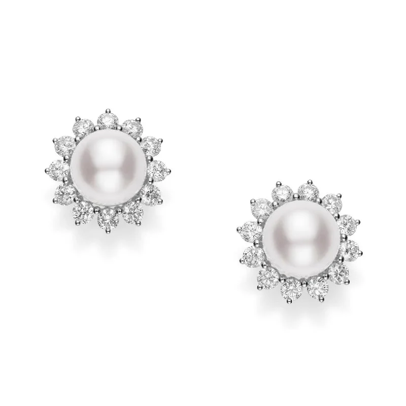 women’s sterling silver earrings-Classic Elegance Akoya Cultured Pearl and Diamond Earrings