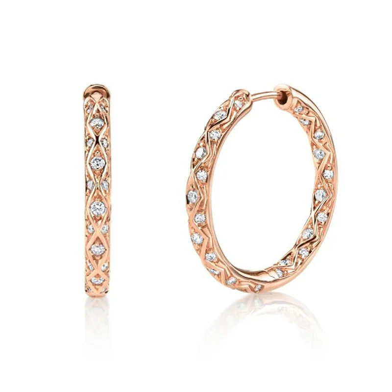 women’s fashion-forward earrings-Criss Cross Artisan Pave Hoop Earrings