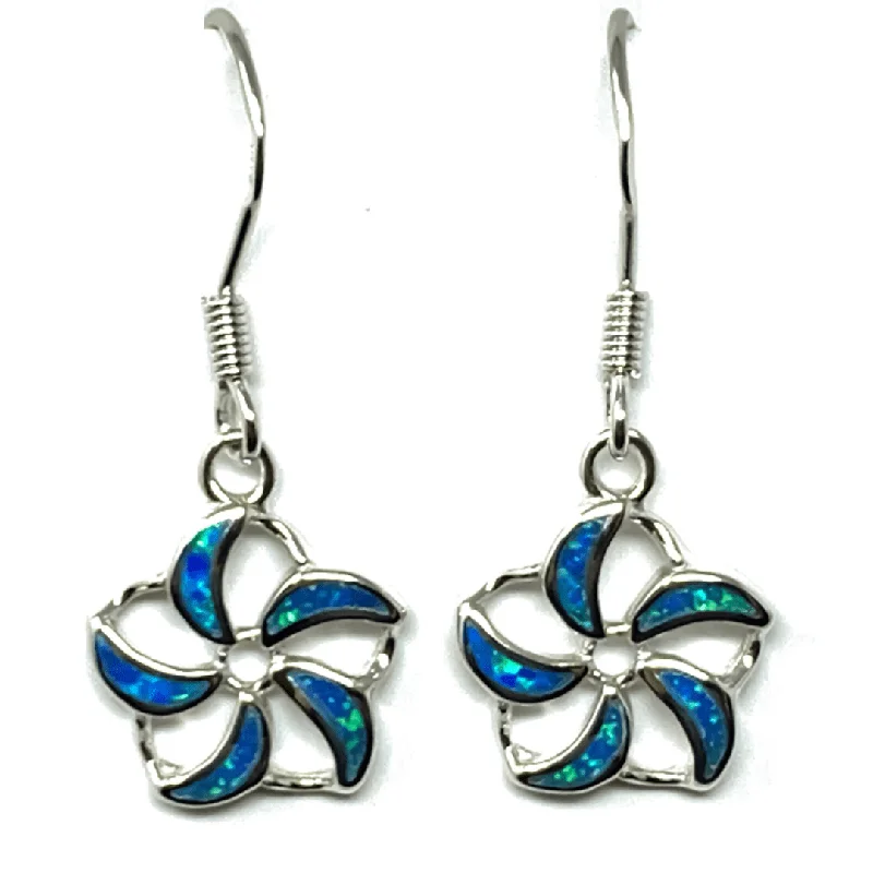 women’s statement earrings-Blue Opal Open Flower Sterling Silver Dangle Earrings