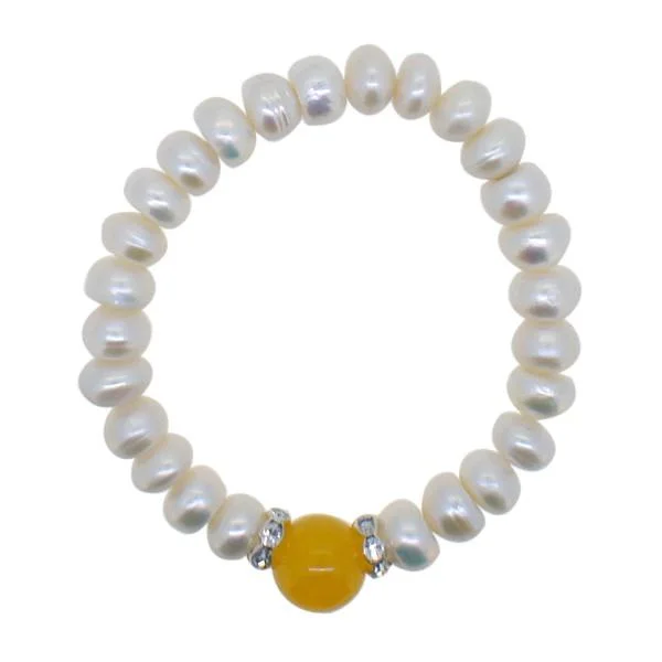 women’s diamond bracelets-Freshwater Pearl Bracelet Yellow Natural Stone