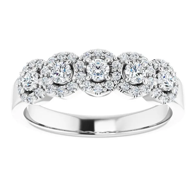 women’s engagement rings with halo and diamonds-0.50 ct. Round Cut Diamond 5 Stone Halo Wedding Band