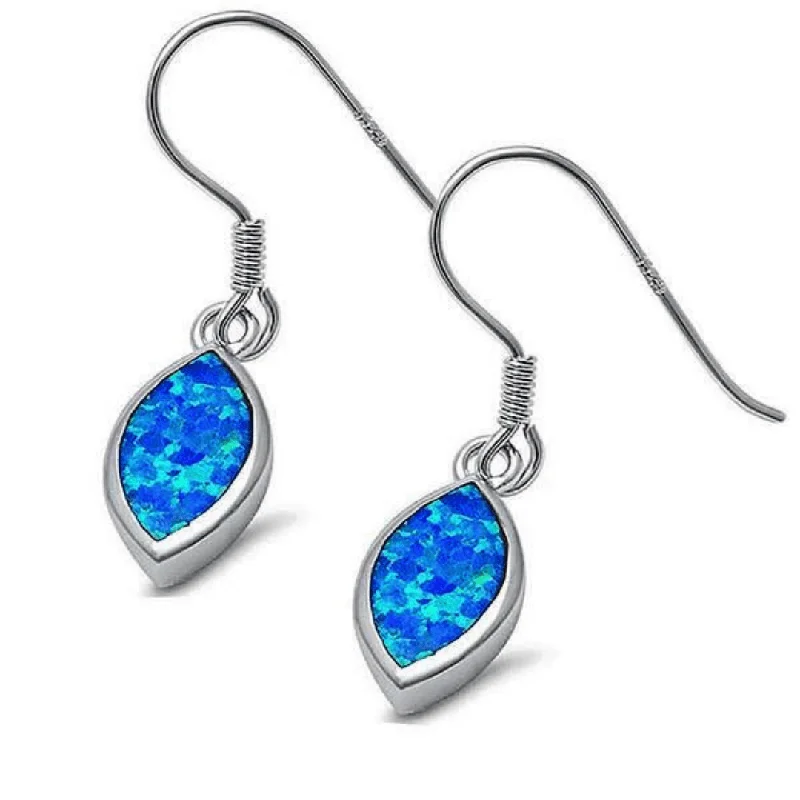 women’s chain earrings-Marquise Shaped Blue Opal Sterling Silver Earrings