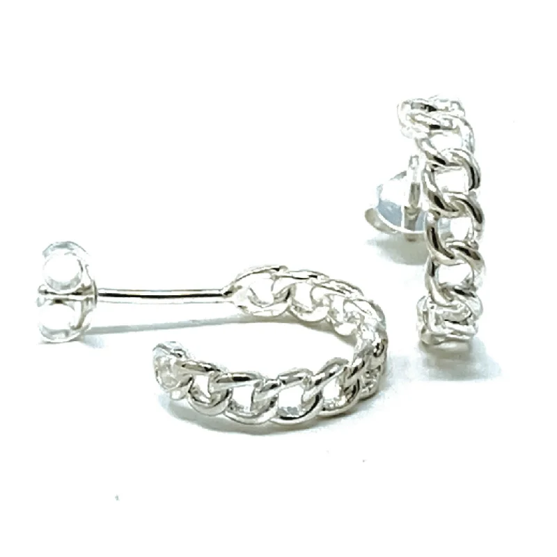 women’s matching jewelry earrings-Silver Link Half Hoop Earrings