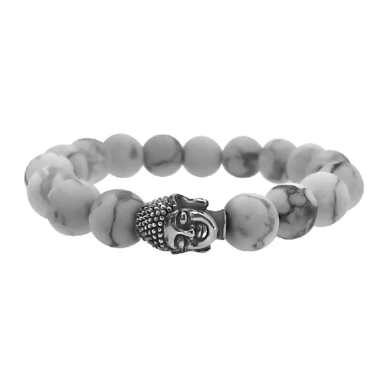 women’s engraved gold bracelets-Buddha White Turquoise Stone Bead Fashion Bracelet