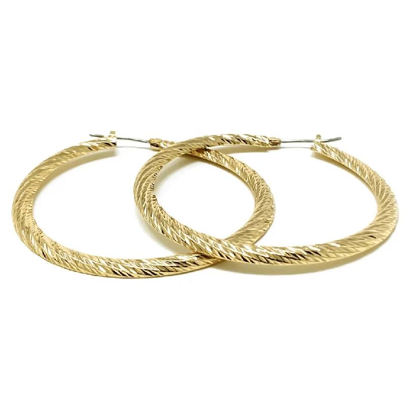 women’s flower earrings-Gold Twisted Rope Hoop Earrings With Flat Back