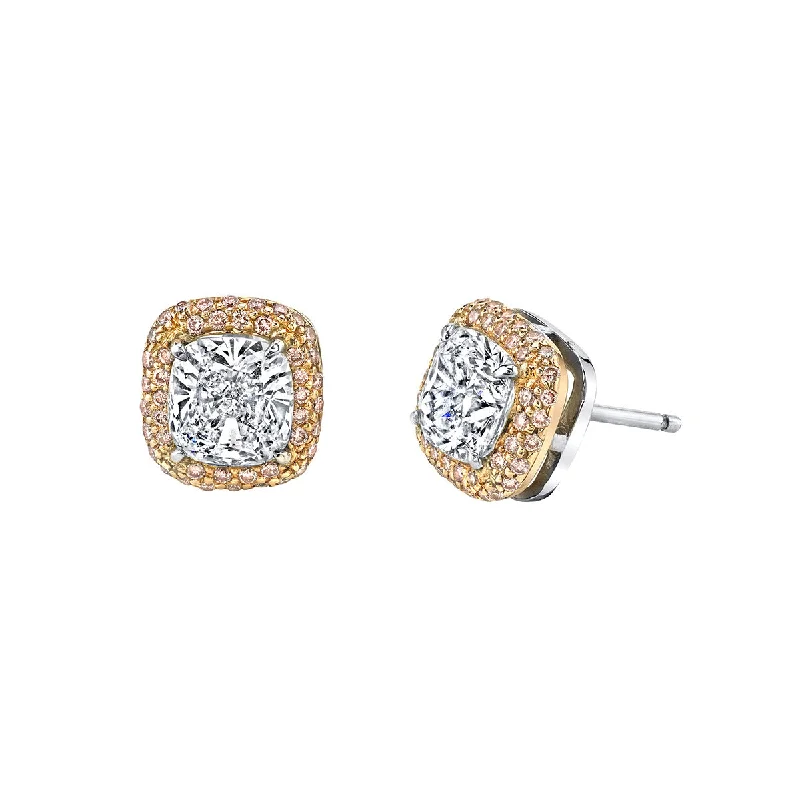 women’s elegant drop earrings-Kotlar Cushion and Pink Diamond Halo Stud Earrings