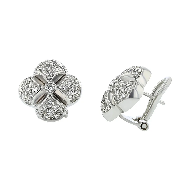 women’s bold earrings-Chimento 18K White Gold Diamond Clover Earrings