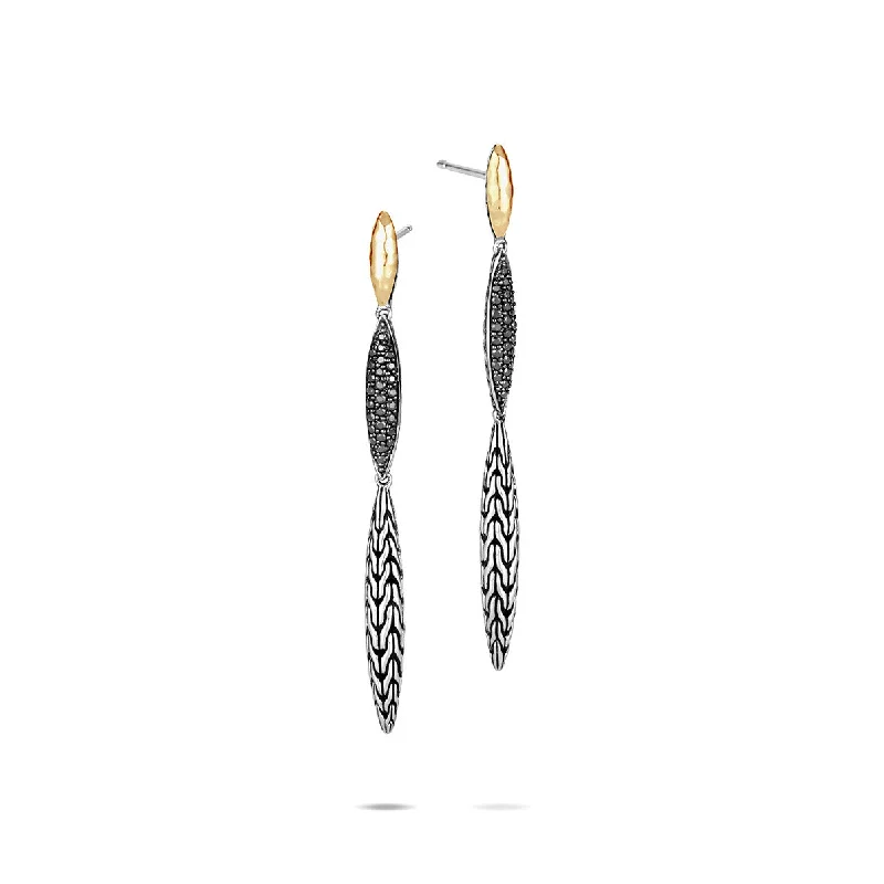 women’s drop stud earrings-Classic Chain Hammered Spear Drop Earrings with Sapphire and Spinel