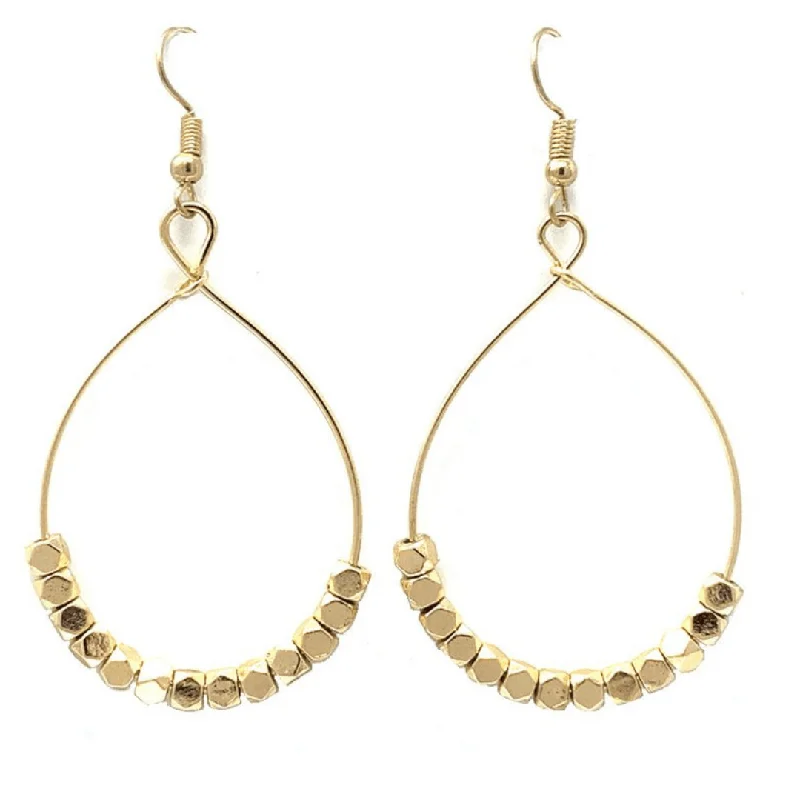 women’s adjustable earrings-Gold Beaded Hoop Earrings