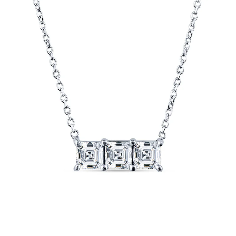 women’s colorful necklaces-14K White Gold Asscher Diamond Three-Stone Necklace