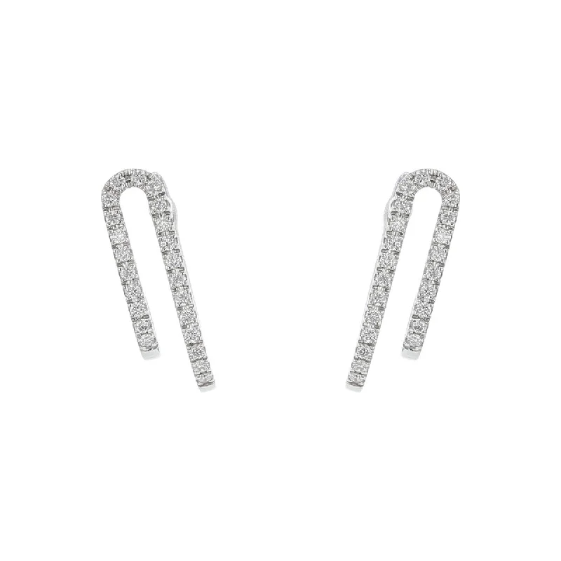 women’s sparkling earrings-Diamond Double Row J Hoop Earrings in 18K Gold