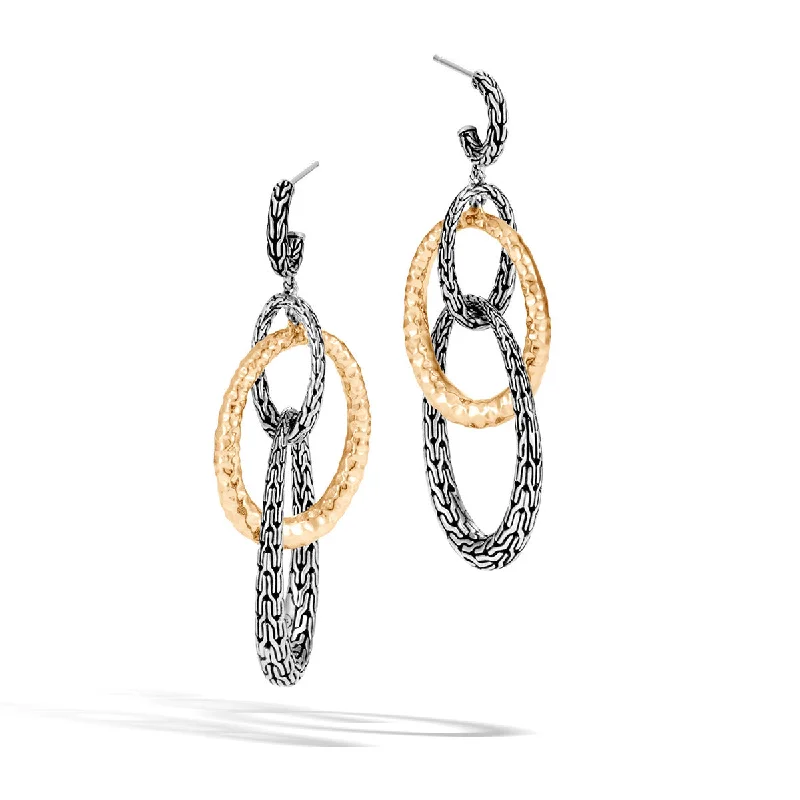 women’s Swarovski earrings-Classic Chain Hammered 18K Gold and Silver Drop Earrings