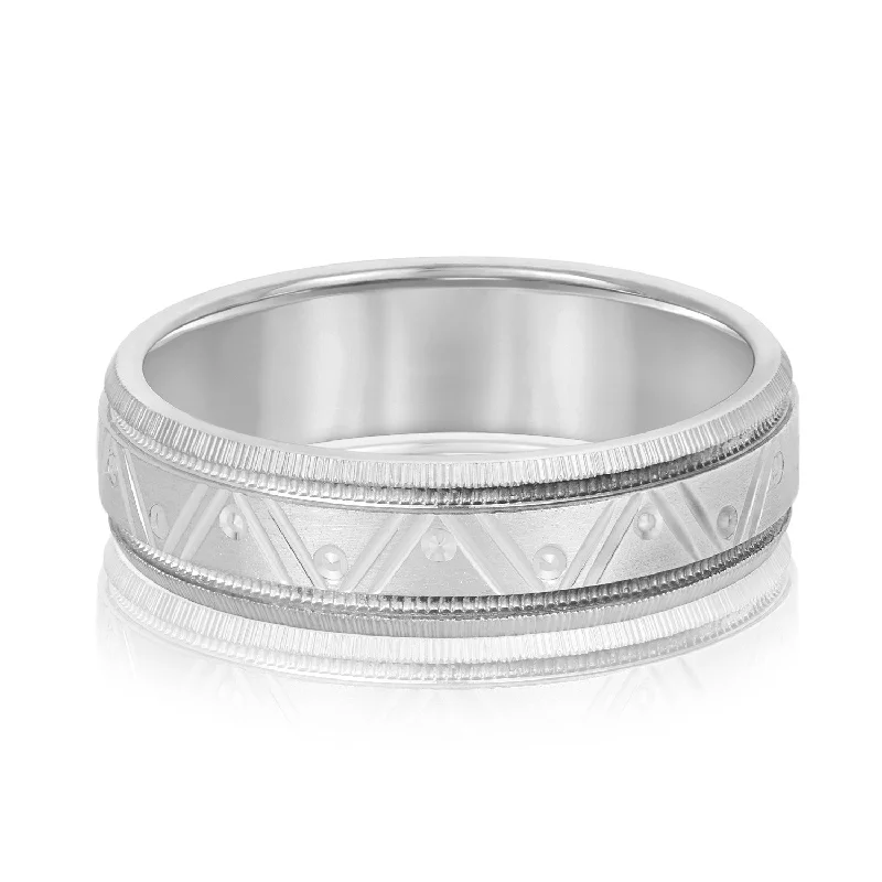 women’s vintage-inspired engagement rings-Men's Double Groove Geometric Wedding Band