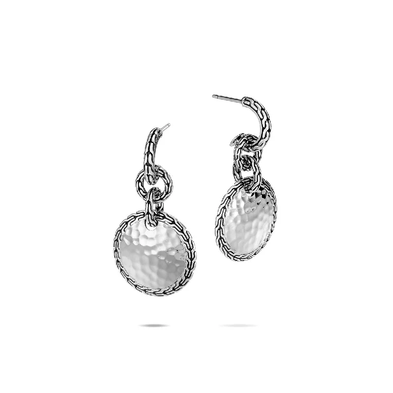 women’s tassel earrings-Classic Chain Hammered Silver Drop Earrings