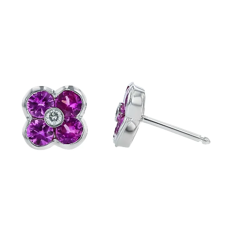 women’s luxury stud earrings-Fleur Platinum Pink Sapphire and Diamond Stud Earrings