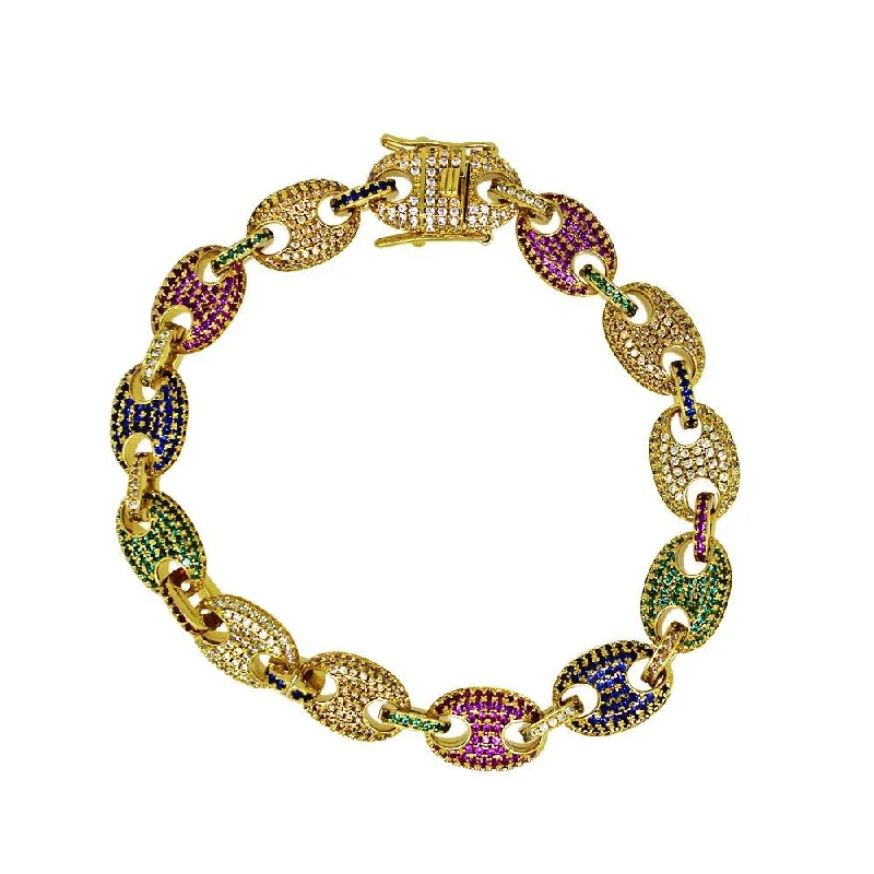 women’s statement bracelets-Rainbow Color CZ Marine Bling Bling Link Gold Bracelet