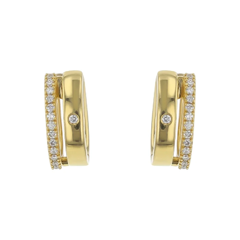 women’s teardrop earrings-Diamond Double Row Oval Hoop Earrings in 18K Gold