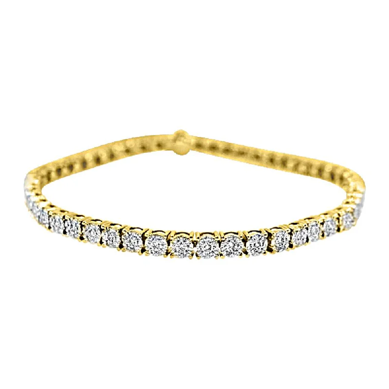 women’s vintage bracelets-14K Yellow Gold 2.98 Carats Diamond Cluster Tennis Bracelet