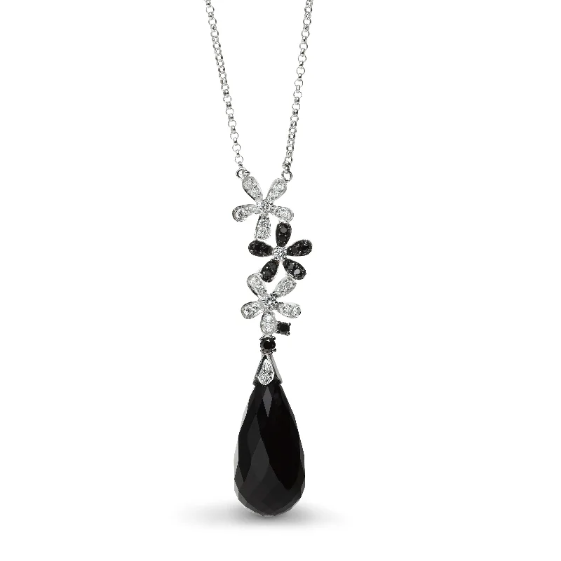 women’s luxury pendant necklaces-Black Agate and Diamond Necklace, 14K White Gold