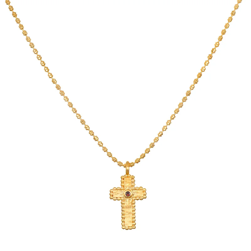 women’s long necklaces-Unwavering Faith Garnet Cross Necklace