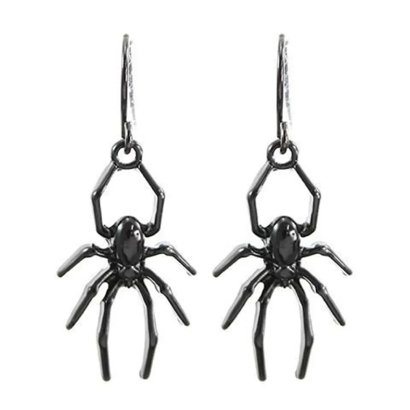 women’s rose gold earrings-Black Spider Halloween Earrings