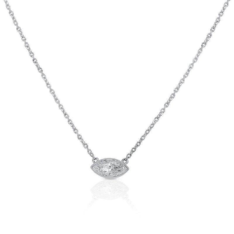 women’s diamond necklaces-0.50 CT Marquise Diamond Solitaire Bezel-Set 14K White Gold Necklace